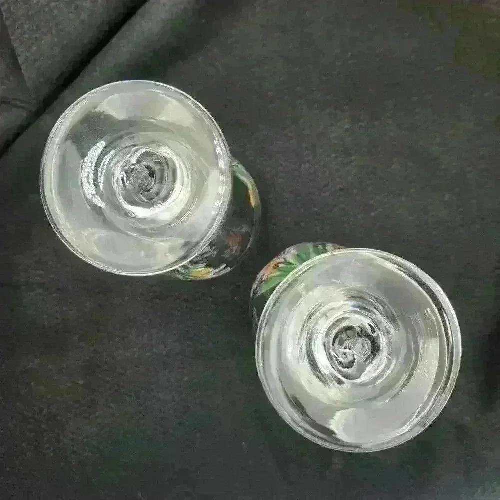 Two Large‎ Stemmed Wine Glasses Hand Painted & Signed Multi-Color Floral Design